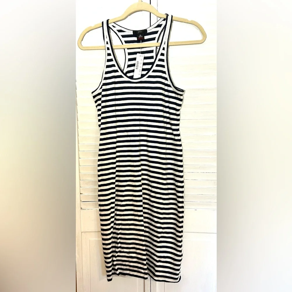 J Crew Size XS Racerback 100% cotton tank dress in navy stripe Womens NWT